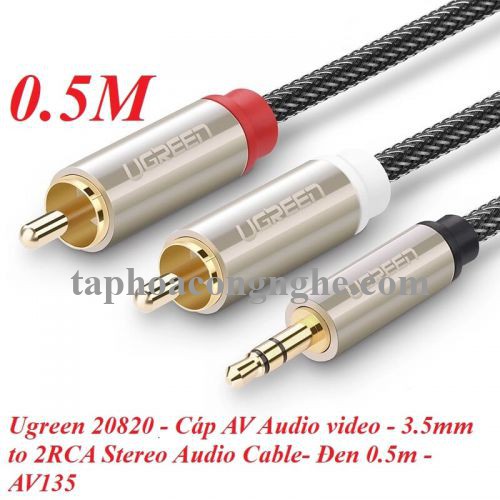 Ugreen 20820 0.5M màu Đen Cáp âm thanh 2 đầu Bông sen sang 3.5mm Dương đầu bọc nhôm mạ vàng AV135 30020820